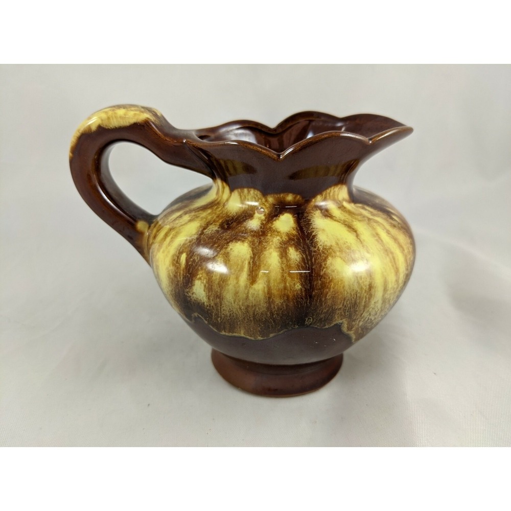 Japan Pitcher Brown Yellow Drip Glaze 4 Inch Tall